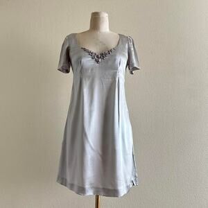 Rebecca Taylor silver satin silk blend mini dress size 4